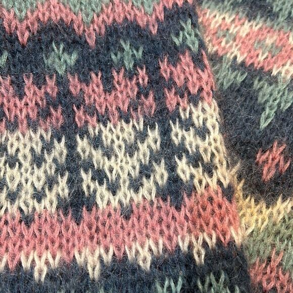 Accordeon Vintage Country Sampler Mohair blend Cardigan Sweater Lg Pastel - Picture 4 of 8